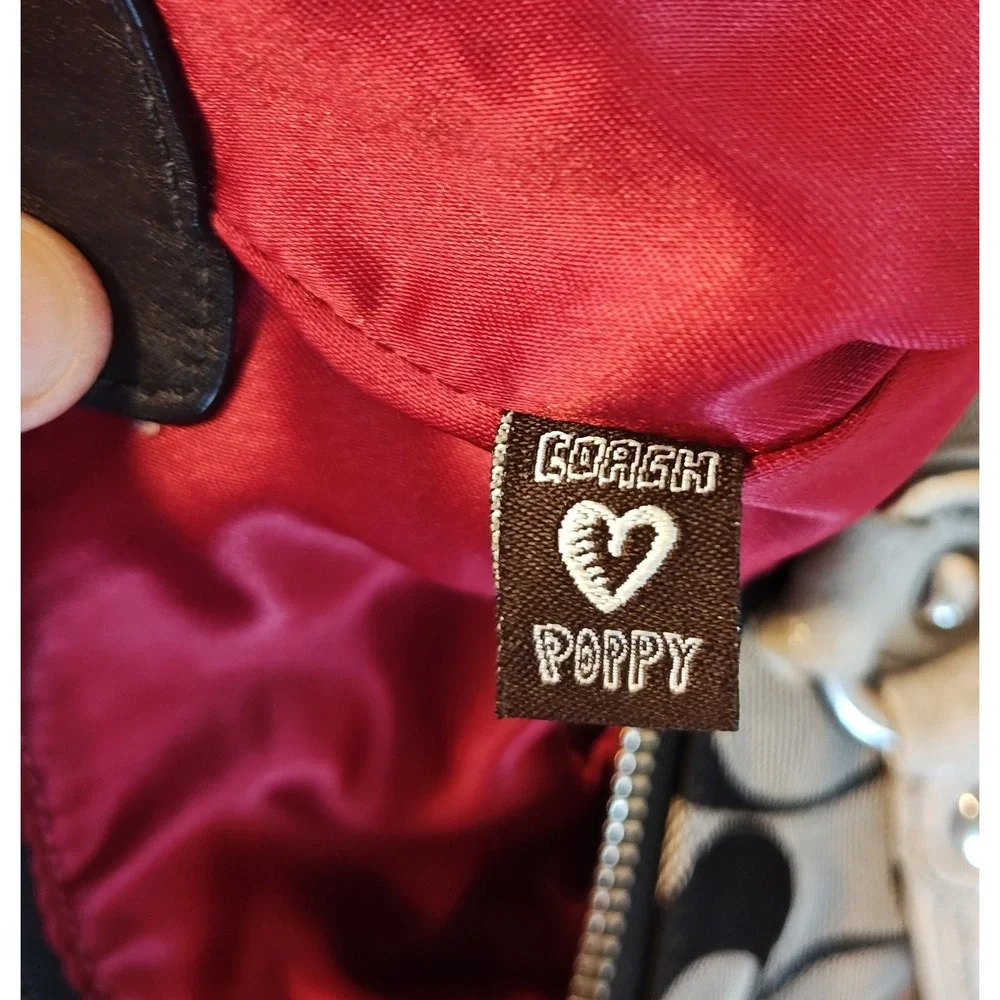 Coach Poppy Signature Heart Tote Women Large Black Grey Pink 18711 Canvas Bag